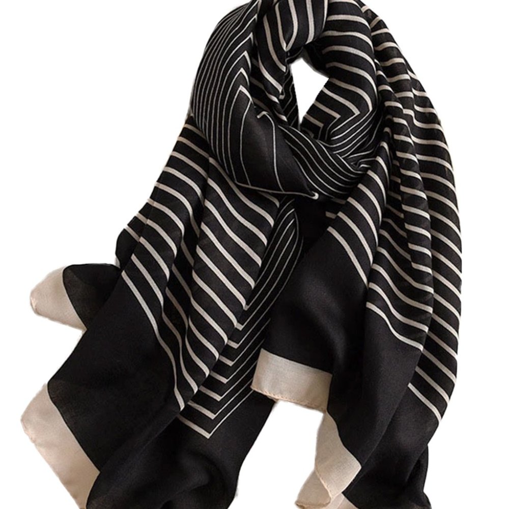 Classic Elegant Black & Beige Striped Soft Long Wrap Scarf